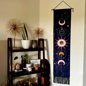 Wall hanging tapestry- black moon phase tassel